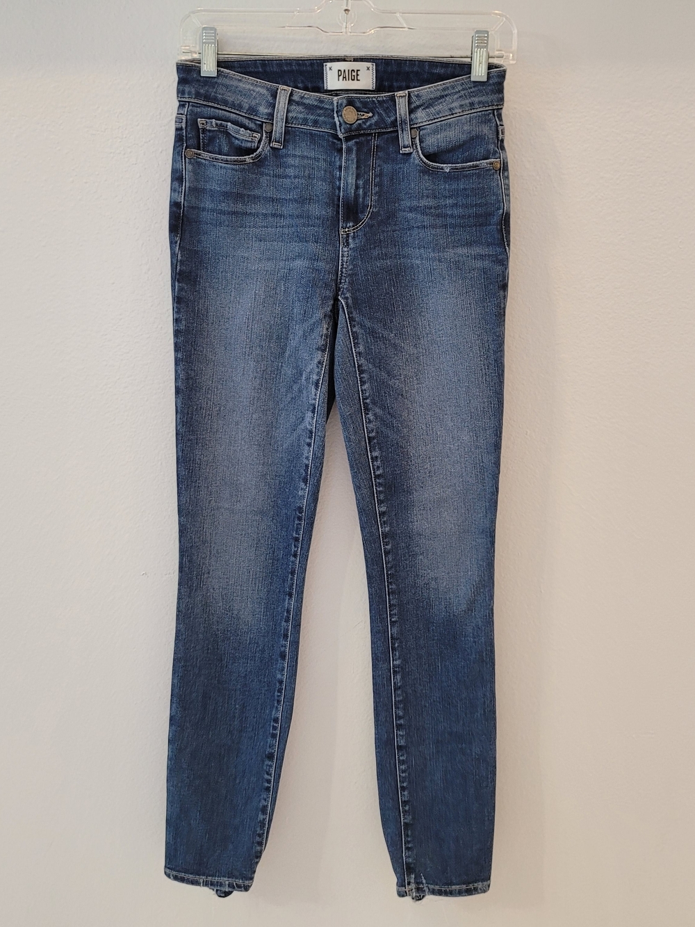 PAIGE Women's Mid-Rise Skinny Jeans in Medium Blue Size 24